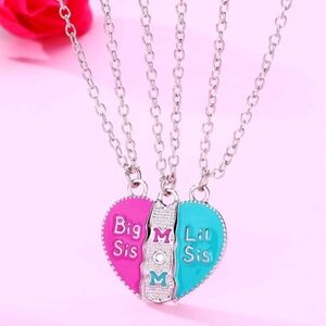 Silver Heart Pendant Necklace Set for Big Sis, Lil Sis, and Mom Set Of 3